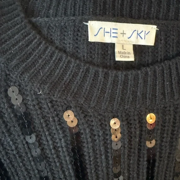‼️share out‼️She + Sky Black Sequin Sweater - Picture 4 of 5